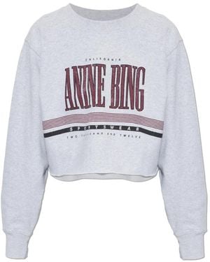 Anine Bing Hoodies & Sweatvesten ,Grijs ,Katoen Sporty Cropped Sweatshirt