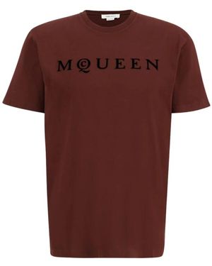 McQueen Flocked Logo T-Shirt - Braun