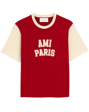 Ami Paris T-Shirt Met Ronde Hals - Rood