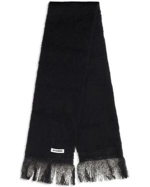 Jil Sander Mohair Blend Fringe Scarf - Zwart