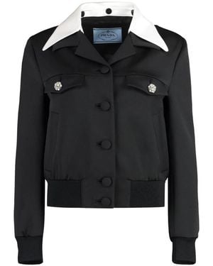 Prada Bomberjacke Mit Verzierten Knöpfen Und Kontrastkragen - Schwarz