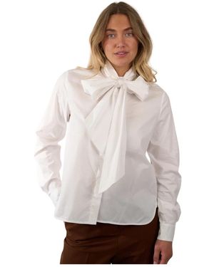 Semicouture Blouse Tot Op De Heup Met Strikkraag - Wit