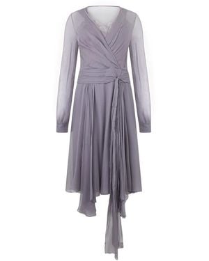 Alberta Ferretti Kleedjes ,Grijs ,V-Hals Geplooide Trapeze Jurk - Paars