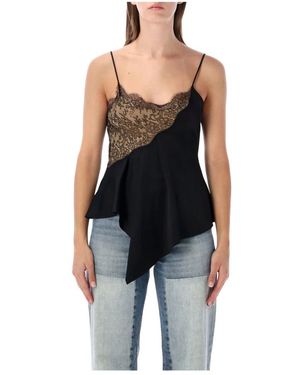 Stella McCartney Satijnen Top Met Kanten Rand - Zwart