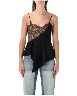 Stella McCartney Satijnen Top Met Kanten Rand - Zwart