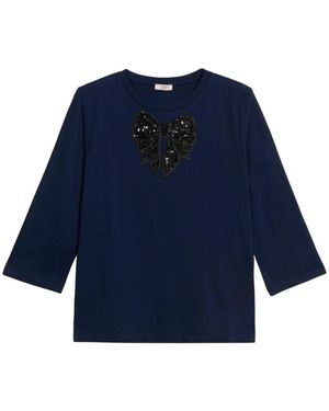 Oltre Jersey T-Shirt Met Paillettenapplicatie - Blauw