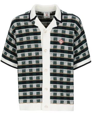 CASABLANCA Truien & Vesten ,Groen ,Katoen Check-Knit Short-Sleeve Shirt