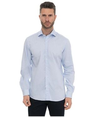 Fay Gestreept Overhemd Met Franse Kraag - Blauw