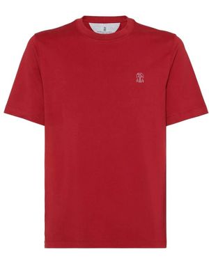 Brunello Cucinelli Rotes Logo Crew Neck T-Shirt
