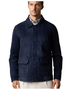 Brooks Brothers Jassen ,Blauw ,Leer Suede Overshirt Jacket