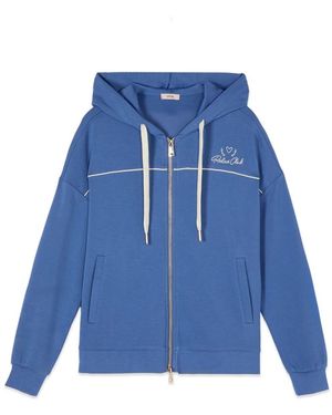 Oltre Sweatshirt Mit Reißverschluss, Kapuze Und Besatz - Blau