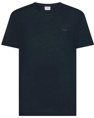 Sun 68 Tops ,Blauw ,Linnen Jersey Linnen T-Shirt