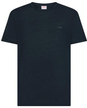 Sun 68 Tops ,Blauw ,Linnen Jersey Linnen T-Shirt