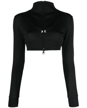 Courreges Hoodies & Sweatvesten ,Zwart ,Polyester Maxi Rib Trainingsjack