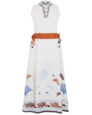 Herno Lange Katoenen Jurk Met Print - Wit