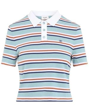 Celine Tops ,Blauw ,Katoen Polo Trui Van Gestreept Katoen