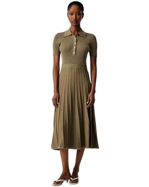 Michael Kors Geribde Stretch Gebreide Polo Jurk Midi - Bruin