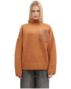 JW Anderson Pullover Mit Leder-Patch-Tasche - Braun