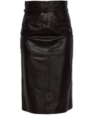 Ami Paris Rokken ,Bruin ,Katoen Leren Rok Met Split - Zwart