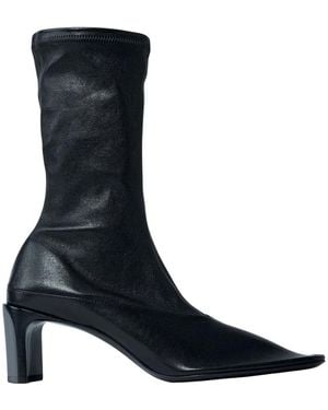 Jil Sander Leder Stiefeletten Mit Blockabsatz Und Eckiger Spitze - Blau