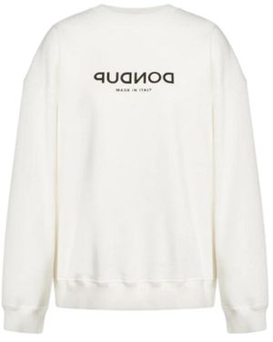 Dondup Hoodies & Sweatvesten ,Wit ,Katoen Oversized Crew-Neck Sweatshirt Van Diagonaal Fleece