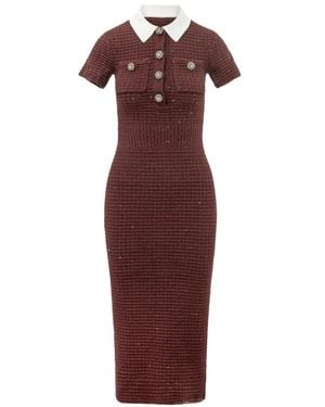 Self-Portrait Textured Knit Midi Jurk - Rood