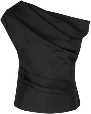 Self-Portrait Taffeta Draped Top - Schwarz