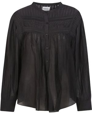 Isabel Marant Schwarzes Halbtransparentes Mandarin-Kragenhemd