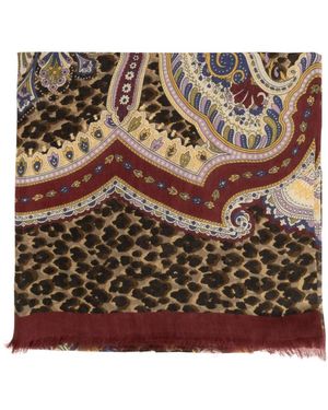 Etro Accessoires ,Veelkleurig ,Kasjmier Modal Sjaal Met Bloemrijk Paisley Motief - Bruin