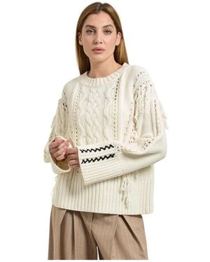 HUGO Westlicher Stil Weißer Pullover Mit Fransen - Natur