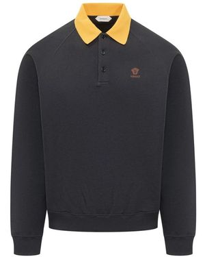 Versace Hoodies & Sweatvesten ,Blauw ,Katoen Geborduurde Katoenen Jersey Sweatshirt