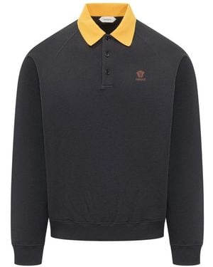Versace Hoodies & Sweatvesten ,Blauw ,Katoen Geborduurde Katoenen Jersey Sweatshirt