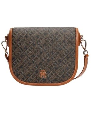 Tommy Hilfiger Tassen ,Zwart ,Leer Monogram Compact Crossbody Tas - Grijs