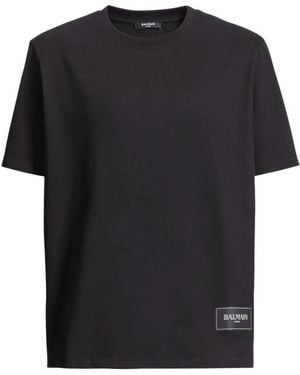 Balmain Tops ,Zwart ,Katoen Logo Patch Katoenen T-Shirt