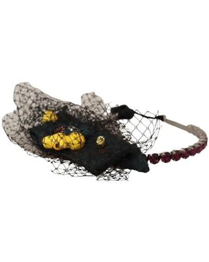 Dolce & Gabbana Accessoires ,Zwart ,Katoen Fruit Crystal Diadem Hoofdband