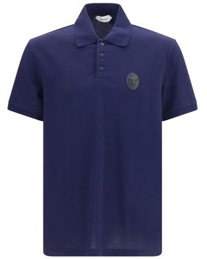 Versace Tops ,Blauw ,Katoen Katoenen Piqué Polo Met Medusa Patch