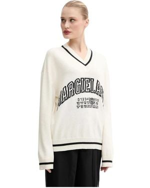 MM6 by Maison Margiela V-Neck Knitwear - Blanco