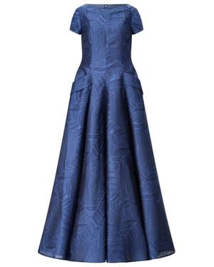 Talbot Runhof Jacquard A-Lijn Avondjurk - Blauw