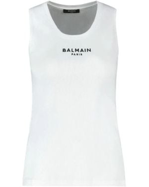 Balmain Paris Emb Jersey Tank Top - White