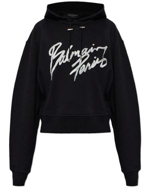 Balmain Hoodies & Sweatvesten ,Zwart ,Katoen Hooded Sweatshirt