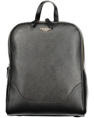 Twinset Tassen ,Zwart ,Leer Textured Leather Backpack