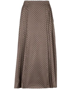 Balmain Falda midi plisada con mini monograma - Marrón