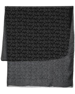 Saint Laurent Zwart Kaasdoek Sjaal Met Logopatroon