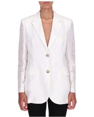 Ermanno Scervino Enkelrijige Linnen Blazer Met Sangallo-Borduursel - Wit