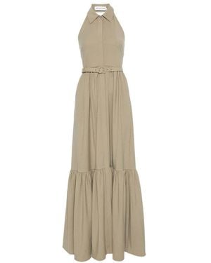 Self-Portrait Beiges Kleid Mit Knopfleiste Und Taschen - Natur