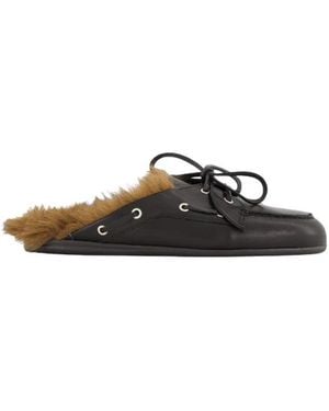 POSA Schoenen ,Zwart ,Leer Boat Loafer Mule Hairy Fur