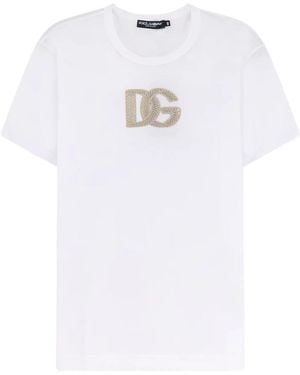 Dolce & Gabbana Baumwoll-T-Shirt Mit Emblem-Patch - Weiß