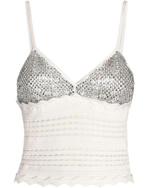 Genny Tops ,Wit ,Polyester Gebreide Top Met Strass Mesh - Grijs