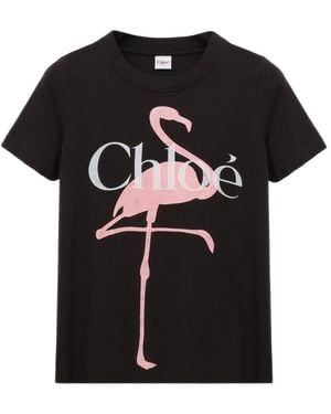 Chloé T-Shirt Met Logo En Print - Zwart