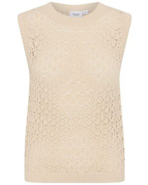 Saint Tropez Gestrickte Weste Mit Rundhalsausschnitt Muster - Natur